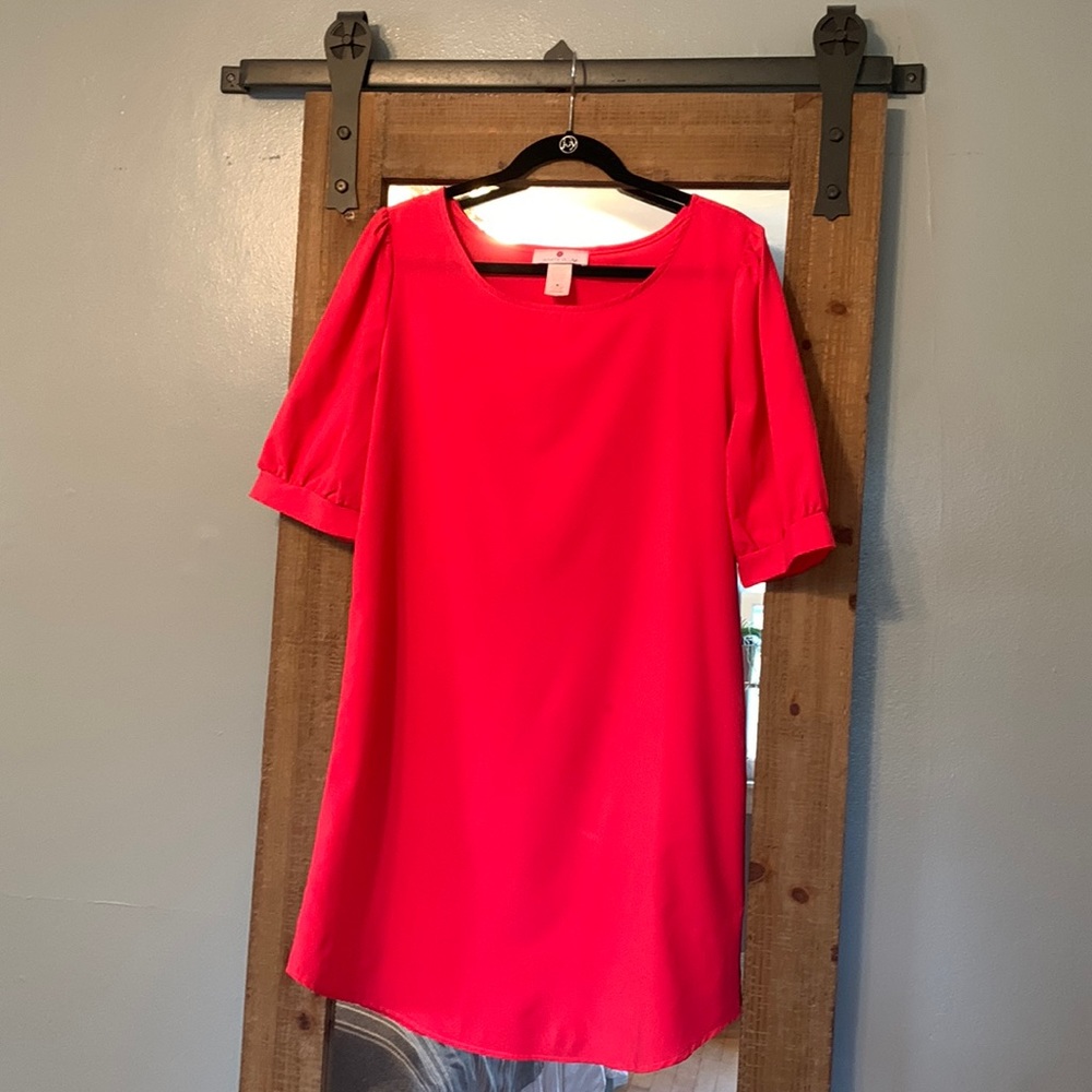 Coral, White Plum mini dress.